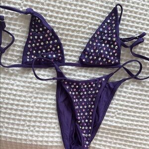 Purple Rhinestone Bikini Set